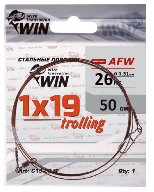 Поводок WIN Trollihg 1х19 (AFW) 26кг 50см 1шт/уп С19-26-50