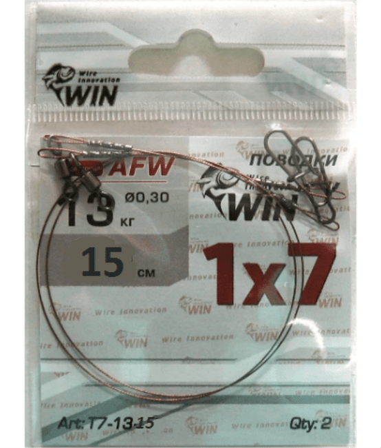 Поводок WIN 1х7 (AFW) 13кг 15см 2шт/уп T7-13-15