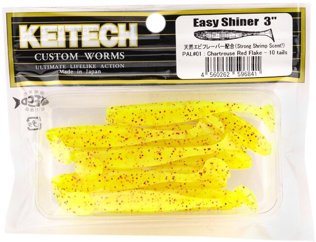 Виброхвост KEITECH Easy Shiner 3" PAL#01 Chartreuse Red Flake 7.5см 2гр 10шт/уп