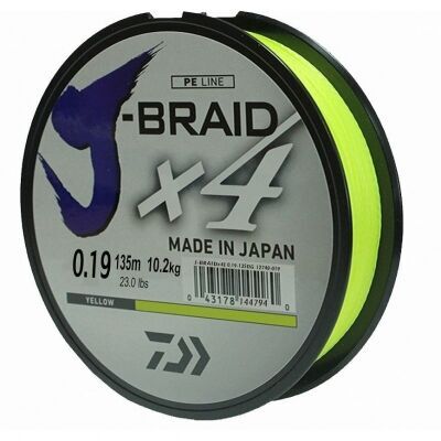 Плетёный шнур DAIWA J-Braid X4 135м 0,19мм 10.2кг флуор-желтый