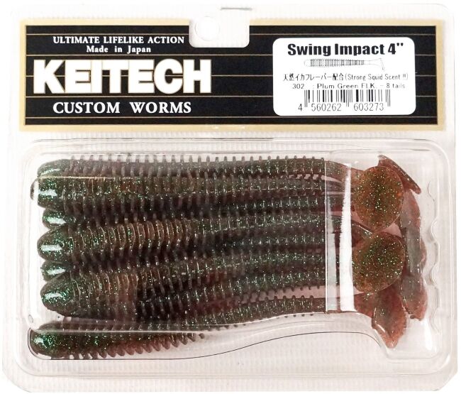 Виброхвост KEITECH Swing Impact 4" #302 Plum Green FLK 10см 4.75гр 8шт/уп Виброхвост KEITECH Swing Impact 4" #302 Plum Green FLK 10см 4.75гр 8шт/уп