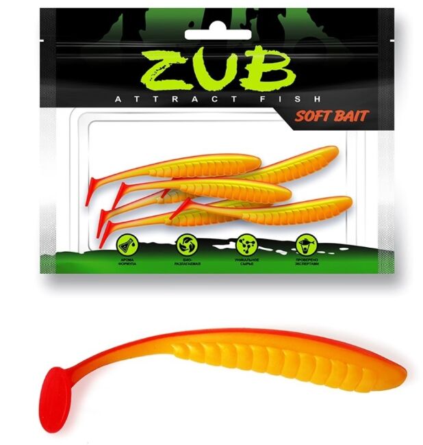 Виброхвост ZUB Bleak 90мм цвет 011 желто-красный 5шт/уп