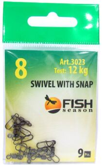 Вертлюжок с накаткой и застежкой FISH SEASON Nice №8 12кг 9шт/уп 3023-08F Вертлюжок с накаткой и застежкой FISH SEASON Nice №8 12кг 9шт/уп 3023-08F