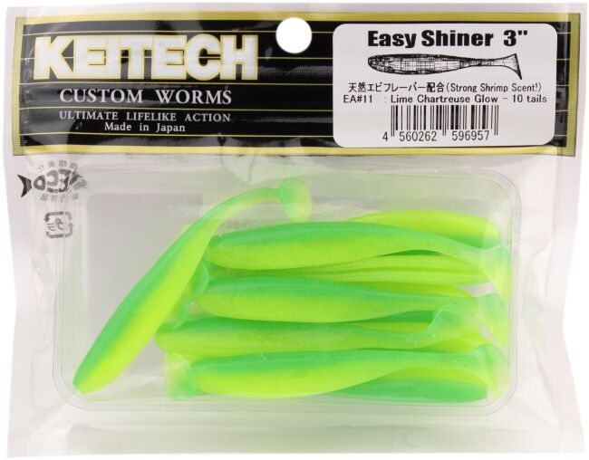 Виброхвост KEITECH Easy Shiner 3" EA#11 Lime Chartreuse Glow 7.5см 2гр 10шт/уп