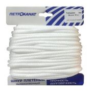 Шнур плетеный ПЕТРОКАНАТ Стандарт Ø6мм 20м с сердечником п/пр до 550кг еврокарт Шнур плетеный ПЕТРОКАНАТ Стандарт Ø6мм 20м с сердечником п/пр до 550кг еврокарт