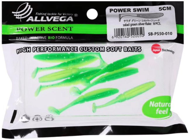 Виброхвост ALLVEGA Power Swim 5см 1гр 8шт/уп #010 salad green silver flake Виброхвост ALLVEGA Power Swim 5см 1гр 8шт/уп #010 salad green silver flake