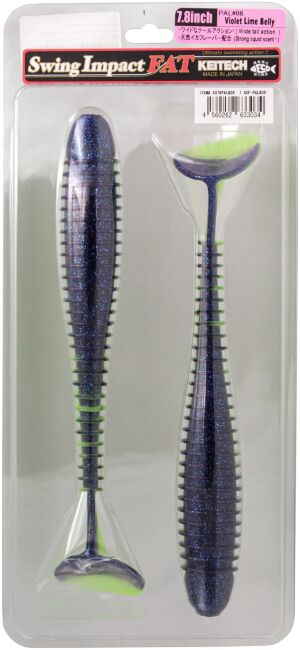Виброхвост KEITECH Swing Impact FAT 7.8" PAL#06T Violet Lime Belly 19.5см 54.2гр 2шт/уп