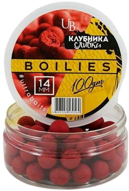 Бойлы насадочные варёные ULTRABAITS Клубника 14мм,100гр/уп