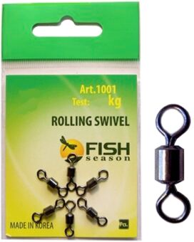 Вертлюжок FISH SEASON Rolling Swivel цилиндр №6 26кг 9шт/уп 1001-06F Вертлюжок FISH SEASON Rolling Swivel цилиндр №6 26кг 9шт/уп 1001-06F