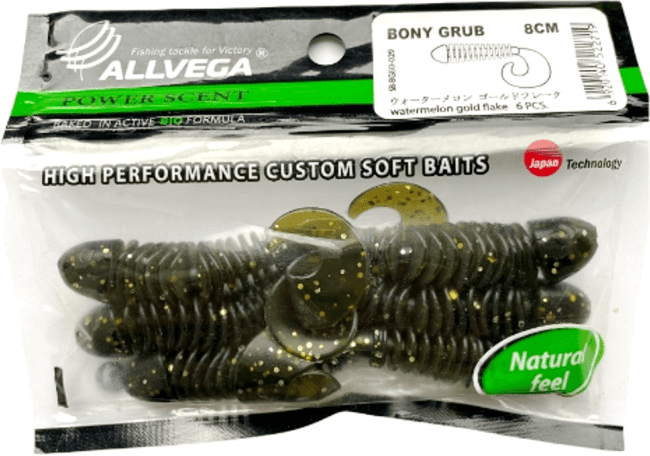 Твистер ALLVEGA Bony Grub 8см 5.2гр 6шт/уп #029 watermelon gold flake