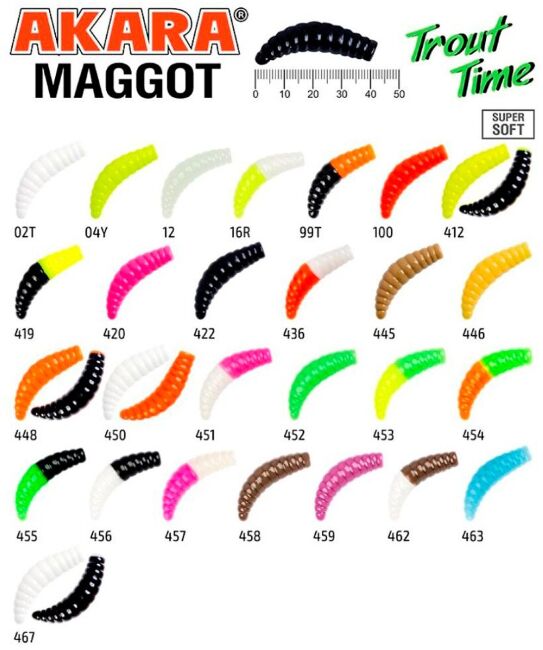 Силиконовая приманка AKARA Trout Time MAGGOT1,6"/40мм #454 10шт/уп Cheese
