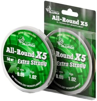 Леска монофил ALLVEGA  All-Round X5 50м 0,09мм 1,02кг прозрачная Леска монофил ALLVEGA  All-Round X5 50м 0,09мм 1,02кг прозрачная
