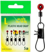 Застежка с вертлюжком FISH SEASON Plastic Head Snap №L 18кг 5шт/уп 5011-LF Застежка с вертлюжком FISH SEASON Plastic Head Snap №L 18кг 5шт/уп 5011-LF