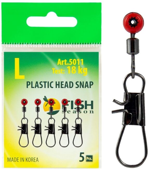 Застежка с вертлюжком FISH SEASON Plastic Head Snap №L 18кг 5шт/уп 5011-LF Застежка с вертлюжком FISH SEASON Plastic Head Snap №L 18кг 5шт/уп 5011-LF