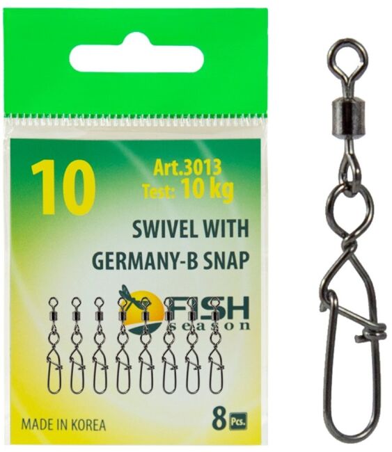 Вертлюжок с застежкой FISH SEASON Germany-B №10 10кг 8шт/уп 3013-10F Вертлюжок с застежкой FISH SEASON Germany-B №10 10кг 8шт/уп 3013-10F