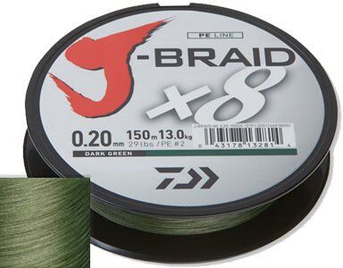 Плетёный шнур DAIWA J-Braid X8 300м 0.06мм 2.6кг темно-зеленый