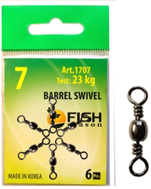 Вертлюжок FISH SEASON Barrel Swivel бочонок №7 23кг 6шт/уп 1707-07F Вертлюжок FISH SEASON Barrel Swivel бочонок №7 23кг 6шт/уп 1707-07F