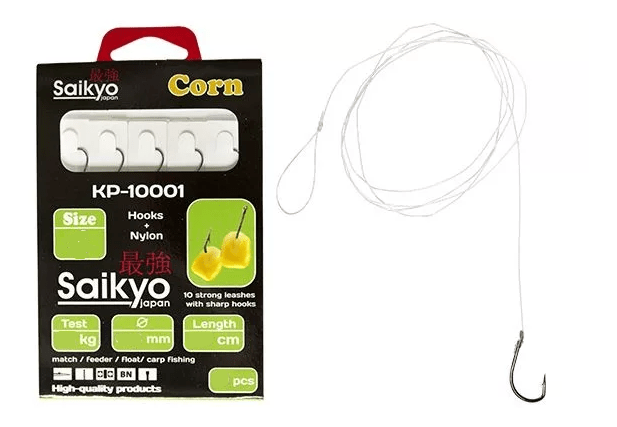 Крючок с поводком SAIKYO KP-10001 Corn BN №8 леска 0.23мм 10шт/уп