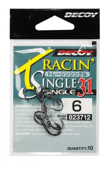 Крючок DECOY Tracin' Single 31 большое ухо №6 черный 10шт/уп (823712)