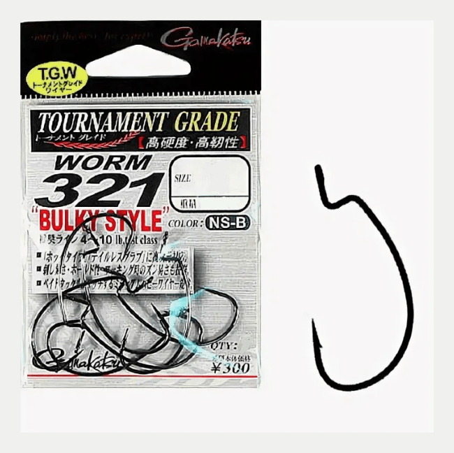 Крючок офсетный GAMAKATSU Worm 321 Bulky Style #5/0 кованый черный 4шт/уп