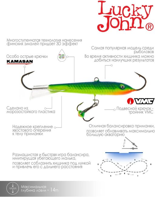 Балансир Lucky John CLASSIC 8 с тр. 80мм/29 блистер Балансир Lucky John CLASSIC 8 с тр. 80мм/29 блистер