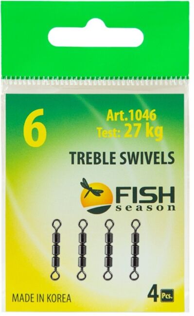 Вертлюжок тройной скоростной FISH SEASON Treble Swivels цилиндр №6 27кг 4шт/уп 1046-06F Вертлюжок тройной скоростной FISH SEASON Treble Swivels цилиндр №6 27кг 4шт/уп 1046-06F