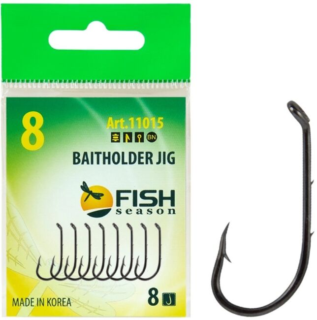 Крючок FISH SEASON Baitholder Jig №8 колечко черный с насечками 8шт/уп 11015-08F