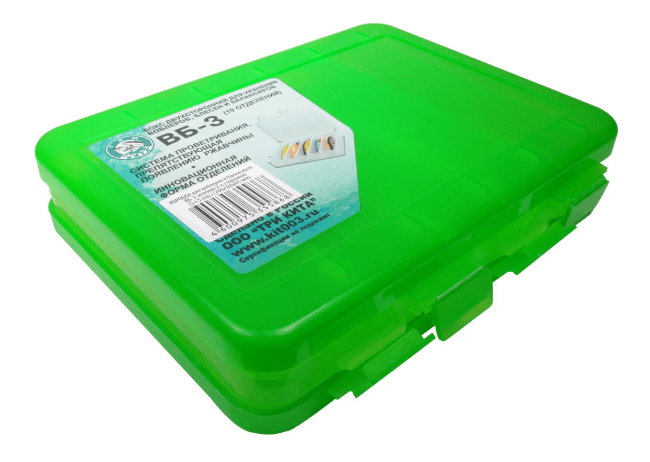 Коробка ТРИ КИТА для воблеров и балансиров ВБ-3 зелен 2-х стор(5+5отд) 200*170*45мм