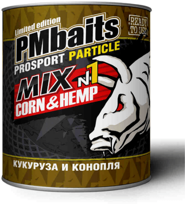 PMBaits Зерновая смесь банка 900мл. Кукуруза с коноплей 75/25%