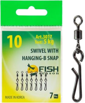 Вертлюжок с быстросъёмной застежкой FISH SEASON Hanging-B №10 5кг 7шт/уп 3017-10F Вертлюжок с быстросъёмной застежкой FISH SEASON Hanging-B №10 5кг 7шт/уп 3017-10F