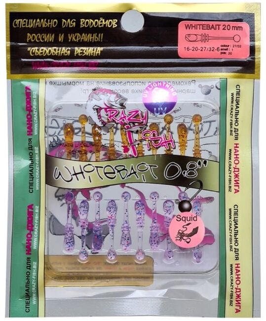 Силиконовая приманка CRAZY FISH Whitebait #27/32 Squid 0.8"/0.1гр 20шт/уп 16-20-27/32-6