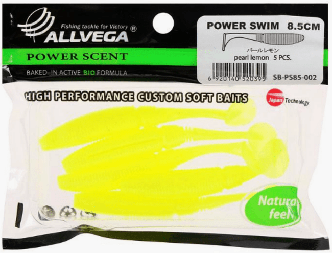 Виброхвост ALLVEGA Power Swim 8.5см 5.5гр 5шт/уп #002 pearl lemon
