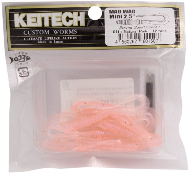 Твистер KEITECH Mad Wag Mini 2.5" #011 Natural Pink 6.3см 0.6гр 12шт/уп