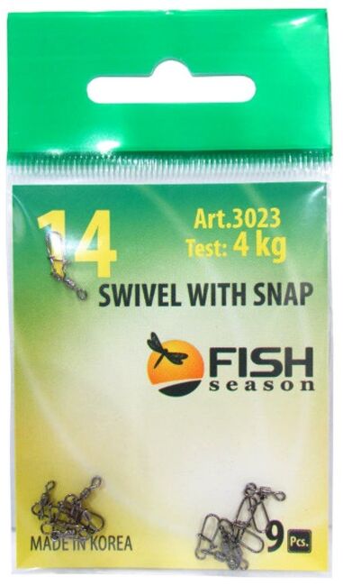 Вертлюжок с накаткой и застежкой FISH SEASON Nice №14 4кг 9шт/уп 3023-14F09 Вертлюжок с накаткой и застежкой FISH SEASON Nice №14 4кг 9шт/уп 3023-14F09