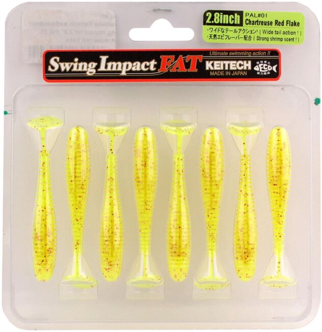Виброхвост KEITECH Swing Impact FAT 2.8" PAL#01 Chartreuse Red Flake 7см 3.5гр 8шт/уп