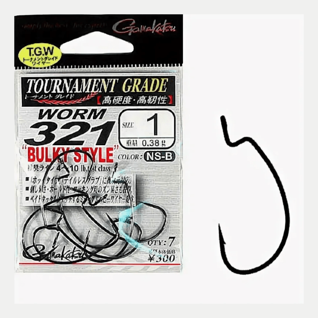 Крючок офсетный GAMAKATSU Worm 321 Bulky Style #1 кованый черный 7шт/уп
