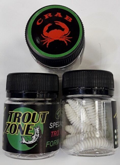 Силиконовая приманка TROUT ZONE Ribber Pupa 1.8" белый краб 10шт/уп