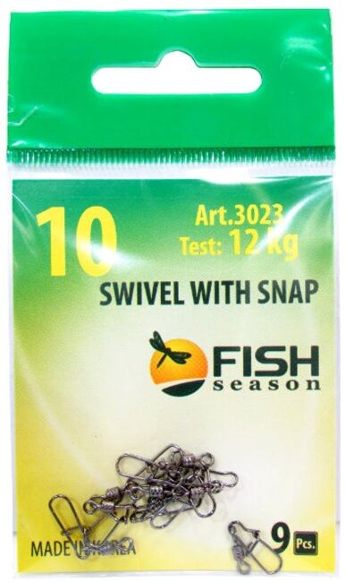 Вертлюжок с накаткой и застежкой FISH SEASON Nice №10 12кг 9шт/уп 3023-10F09