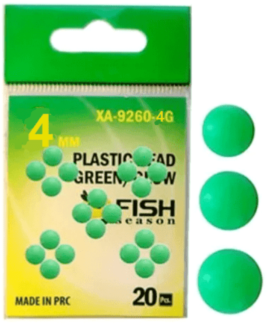 Бусина пластик FISH SEASON Plastic Bead Green/Glow Ø4мм зелёная со светонакоп 20шт/уп XA-9260-G4