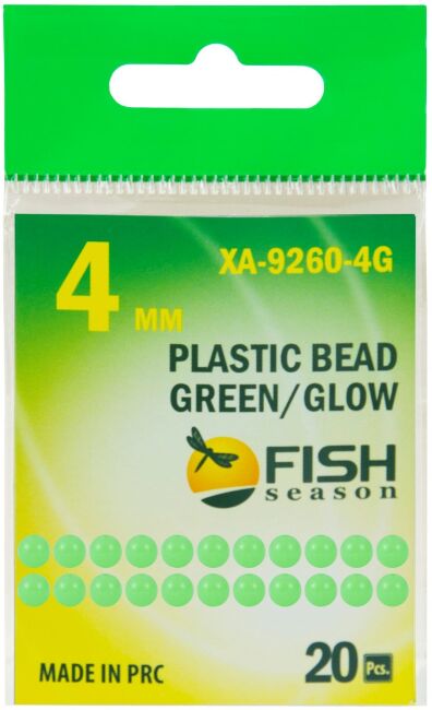 Бусина пластик FISH SEASON Plastic Bead Green/Glow Ø4мм зелёная со светонакоп 20шт/уп XA-9260-G4