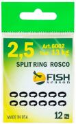 Кольцо заводное FISH SEASON Split Ring Rosco №2.5 4.67мм/6.27мм 14кг 12шт/уп black 6002-2,5F
