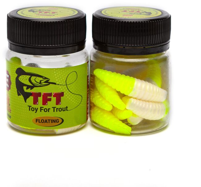 TFT Приманка силиконовая 38 мм. KUKA Цвет: K-24 Белый-Шартрез, Аромат: Сыр, 10шт.