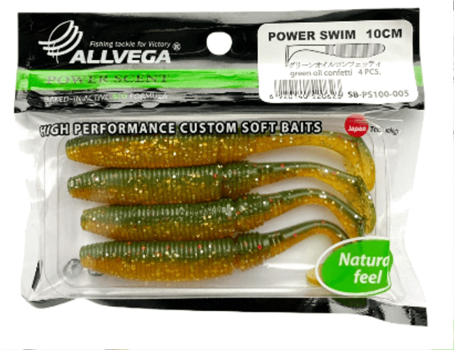 Виброхвост ALLVEGA Power Swim 10см 9гр 4шт/уп #005 green oil confetti Виброхвост ALLVEGA Power Swim 10см 9гр 4шт/уп #005 green oil confetti