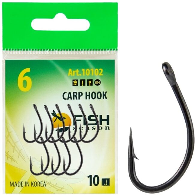 Крючок FISH SEASON Carp Hook №6 колечко черный 10шт/уп 10102-06F