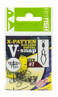 Вертлюг с застёжкой HITFISH X-Patten Rolling Swivel V-Snap №7 15кг 7шт/уп Вертлюг с застёжкой HITFISH X-Patten Rolling Swivel V-Snap №7 15кг 7шт/уп