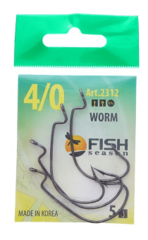 Крючок офсетный FISH SEASON Worm №4/0 черный 5шт/уп 2312-0024F
