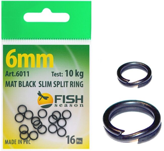 Кольцо заводное FISH SEASON Mat Black Slim Split Ring тёмное матовое ф6мм 10кг 16шт/уп 6011-06F