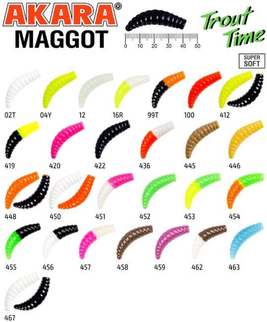 Силиконовая приманка AKARA Trout Time MAGGOT1,6"/40мм #446 10шт/уп Cheese