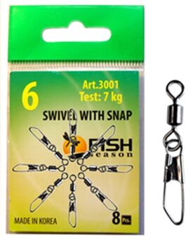 Вертлюжок с застежкой FISH SEASON Safety №6 7кг 8шт/уп 3001-06F