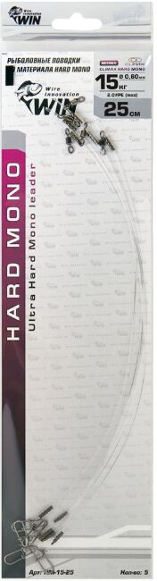 Поводок WIN Hard Mono Climax 0.60 15кг 25см 5шт/уп HM-15-25 Поводок WIN Hard Mono Climax 0.60 15кг 25см 5шт/уп HM-15-25
